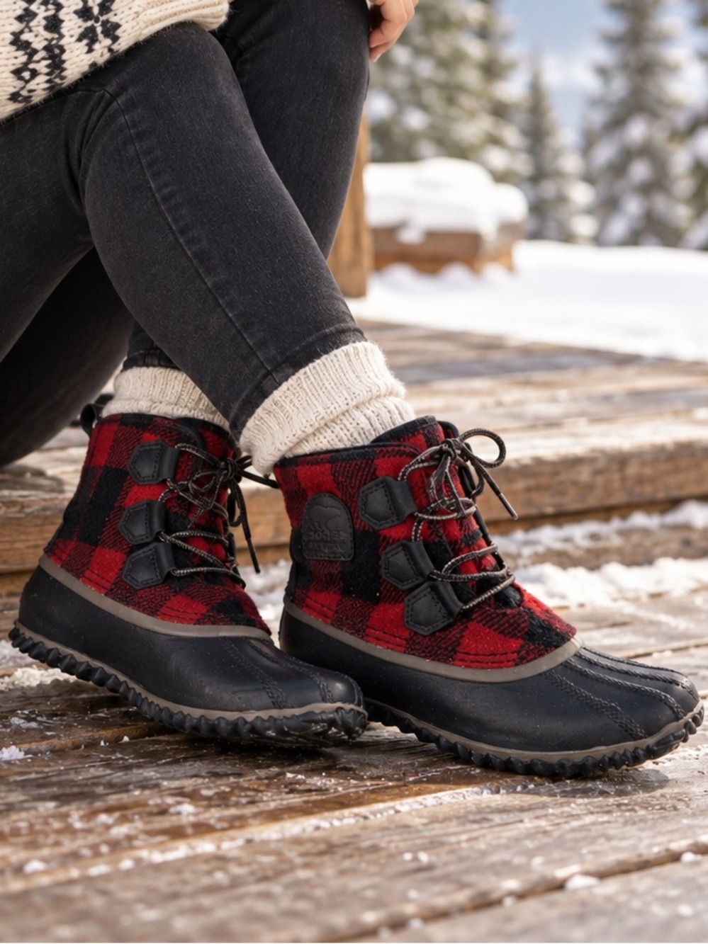Sorel Out N About Buffalo Plaid Rain Boots 8.5